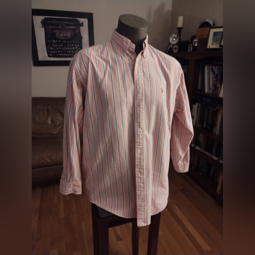 Ralph Lauren Long Sleeve Yarmouth Oxford Pink Blue Stripes  Size 16.5